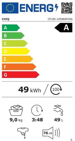 CHiQ CFL90-14586IM3XA - Wasmachine - 9 KG - Space Pro - 16 programma's - AI Smart - Stoomwassen & Quick Wash - 12 jaar garantie op motor - Energieklasse A — thumbnail 2