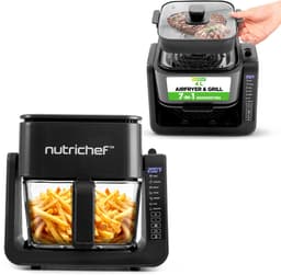 NutriChef 3,8 Liter Airfryer & Grill – 7-in-1 Voorgeprogrammeerde Kookstanden – Transparante Glazen Frituurkom – Zwart — thumbnail 1