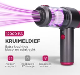 HomeShift® 2-in-1 Auto Stofzuiger - Zuigen & Blazen - Kruimelzuiger - Handstofzuiger - Oplaadbaar - 7 Opzetstukken - Airduster - Roze — thumbnail 3