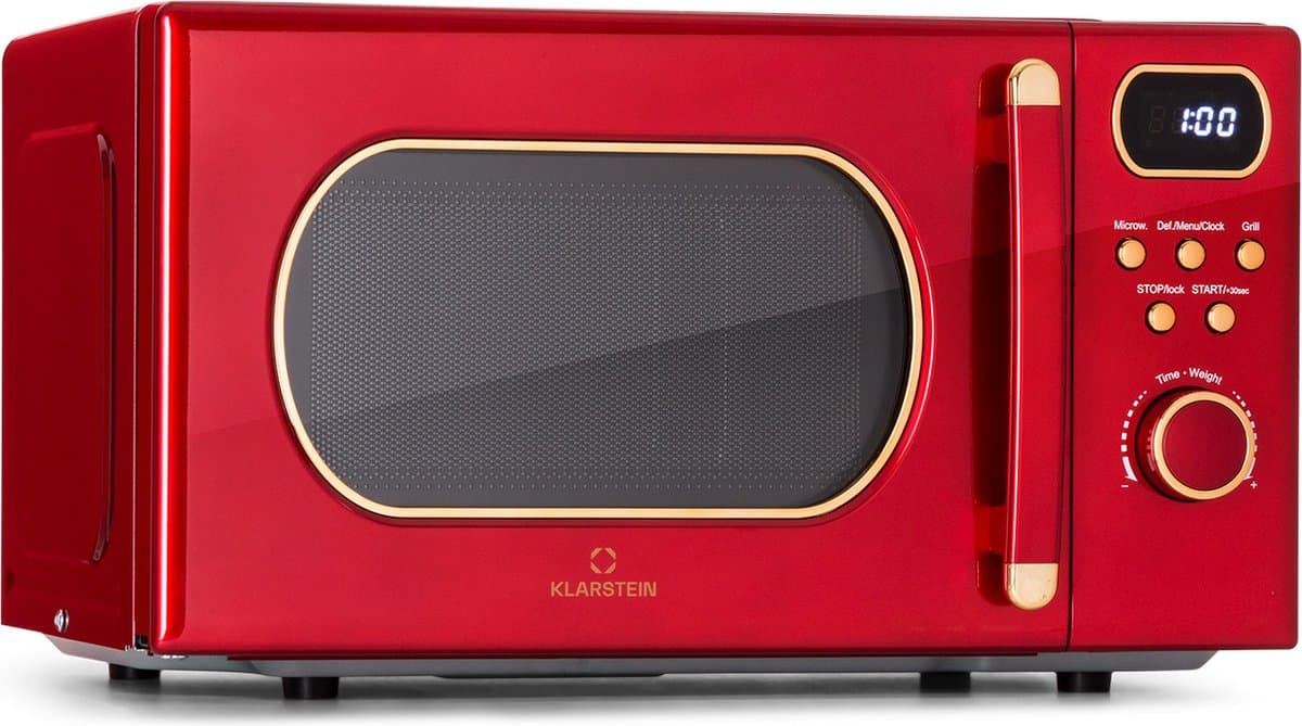 Klarstein magnetron met Grill, 800 Watt magnetron klein, 3 in 1Edelstahl magnetron rood, Kleine 20 Liter magnetron met ontdooi en Pizzafunktion, Drehteller, Platzsparend, Einfach zu Bedienen - voor Keuken - Bruin - Microwave — afbeelding 1