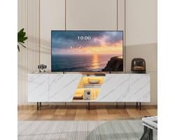 Tv-kast - Tv-meubel lage kast - Woonkamer entertainment - Met RGB led verlichting - 220 cm breed - Wit marmer effect