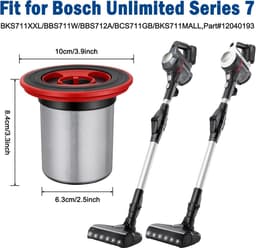 Vervangingsfilter - 2+2 Stuks - Geschikt voor Bosch Unlimited Serie 7 Draadloze Stofzuiger - BKS711XXL BBS711W BBS712A BCS711GB BKS711MALL - HEPA-filter - Wasbaar - RVS - Voorfilter+Hoofdfilter — thumbnail 4