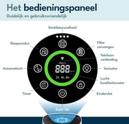 Vibrix PureFlow15 Luchtreiniger / Air Purifier – HEPA H13 + koolstoffilter – 100 m³/u – Voor kamers tot 15 m² – Ionisator – App-bediening – Zeer stil met slaapstand – Luchtkwaliteitindicator — thumbnail 6