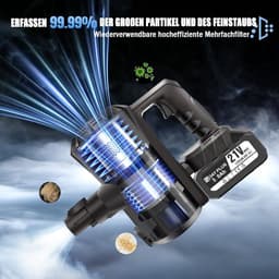 Steelstofzuiger Draadloos - 200W Krachtige Stofzuiger Zonder Zak - 3000 mAh accu - 40 min Accu - Zuigkracht 15000 PA - HEPA Filter - Geschikt voor Dierenharen - Zwart — thumbnail 2