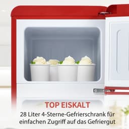 retrokoelkast, koel-vriescombinatie, 105,5 cm hoog, 41 cm breed, tweedeurig, met 92 liter totaal volume, 28 liter vriesvolume. Deurrek en glasrek. 116 kWh/jaar, -27掳C ~13掳C, LED-verlichting — thumbnail 16