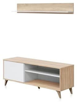 Wit TV-module met plank en eikenhout afwerking - TV-meubel voor woonkamer — thumbnail 3