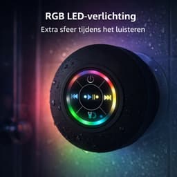 JustValue Douche Speaker - 6 x 6 x 3 CM - Bluetooth Badkamer Speaker - Waterproof - RGB Led Verlichting - Zwart — thumbnail 8