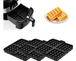 3 stuks wafelinzetstukken - geschikt voor Philips Airfryer 2000 Series NA229/00 - 24*18*4cm - zwart
