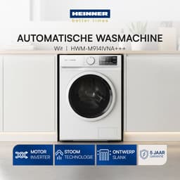 Heinner HWM-M914IVNA+++ Slanke Wasmachine 9 kg - 15 Wasprogramma’s - Stoomprogramma - Inverter - LED Display - 1400 tpm - Energieklasse A – Wit – 5 Jaar Garantie — thumbnail 6