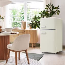 Koelkast, dubbeldeurs 46 x 45 x 91 cm, totale inhoud 72 liter, vriesvak 21 liter, jaarlijks stroomverbruik 120 kWh, ledverlichting, energielabel E, verkrijgbaar in meerdere kleuren, geschikt voor keukens, kinderkamers en appartementen. — thumbnail 7