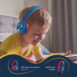 PowerLocus PLED Draadloze Koptelefoon Over-Ear voor Kinderen - LED lampjes - met Microfoon - Micro SD poort - Blauw/Rood — thumbnail 10