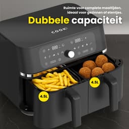 Dubbele Airfryer XXL 9L - 2×4.5L - 3200W - 11 Programma’s - Smart Finish & Match Cook - 60–200°C Instelbaar - PFAS-vrij - Vaatwasserbestendige Manden - COOK-IT — thumbnail 2