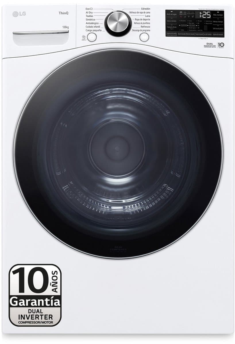 LG RH18U8AVCW warmtepompdroger 18 kg met Dual Inverter Heat Pump - AI Dry en Sensor Dry voor energiezuinig en gelijkmatig drogen - Auto Cleaning Condenser en EcoHybrid. ThinQ slimme bediening. Energieklasse A+++ — afbeelding 1