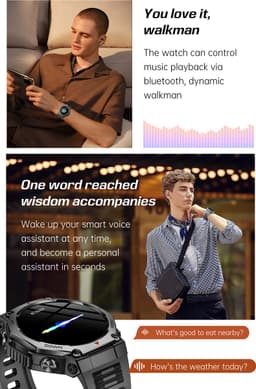 Knobbout 1.43” AMOLED Smartwatch – 466×466 HD Scherm – 5ATM Waterdicht (tot 50m) – LED Zaklamp + UV-Licht + SOS Noodflits – Bluetooth Bellen – 525mAh Lange Batterijduur – Outdoor & Sporthorloge voor Android/iOS-Zwart — thumbnail 4