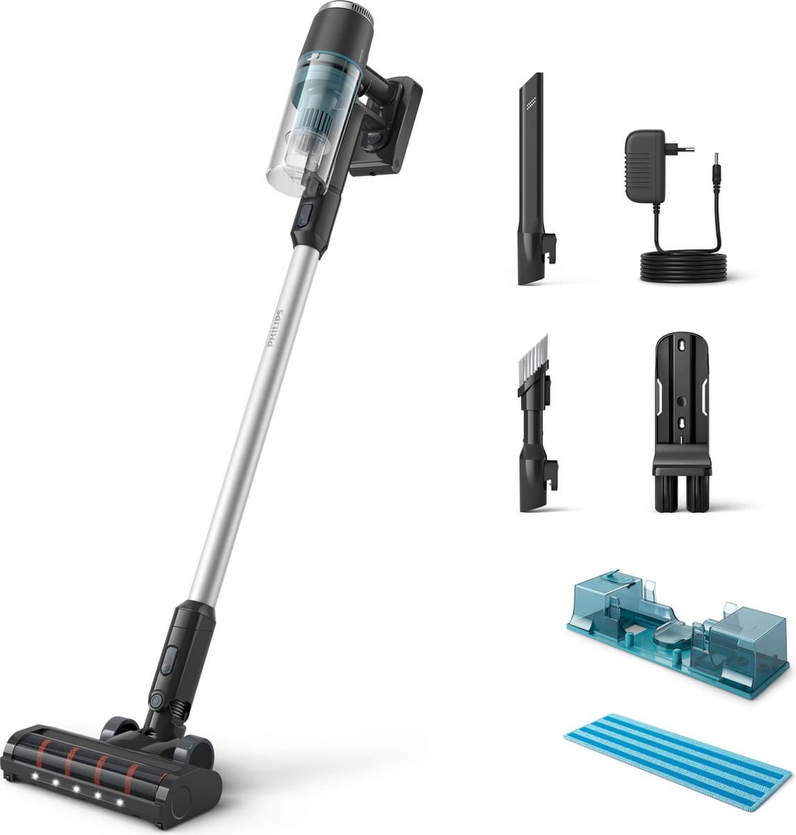 Philips Steelstofzuiger Met Dweilfunctie XC3133/01 - Draadloos - Zuigmond met LED verlichting - Zonder Zak - Handstofzuiger - Alle Vloertypen - Matzwart — afbeelding 1