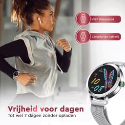 Golden Sound AMOLED Smartwatch Dames - 3 extra bandjes - Geschikt voor elke laptop en smartphone - Stappenteller - Slaapmonitor - Saturatiemeter - 42mm - Zilver — thumbnail 6