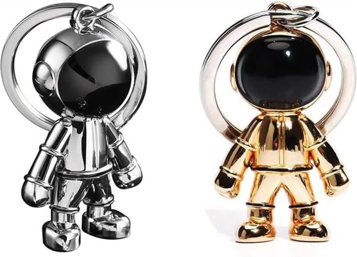 Astronautensleutelhanger robot metalen - creatieve sleutelhanger rugzakhanger - Valentijnsdagcadeau - goud zilver - 32 x 29 cm — afbeelding 1