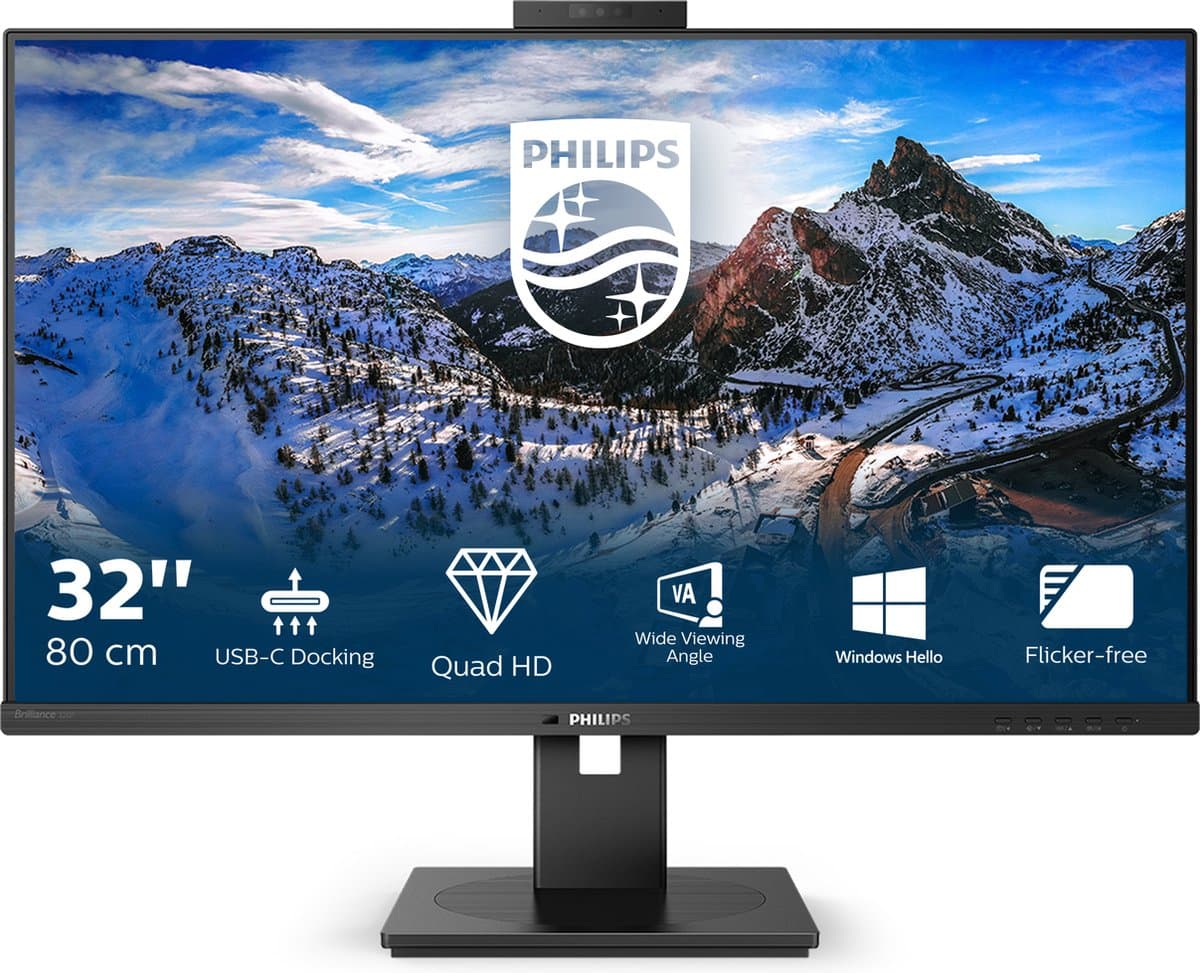Philips 326P1H - QHD Webcam Monitor - Windows Hello - USB-C Docking - RJ45 - 90w - 32 inch — afbeelding 1