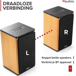 Draadloze speakers - Audizio BS20 speakerset - Luidspreker boxen met Bluetooth - Oplaadbare accu - Bamboe — thumbnail 3