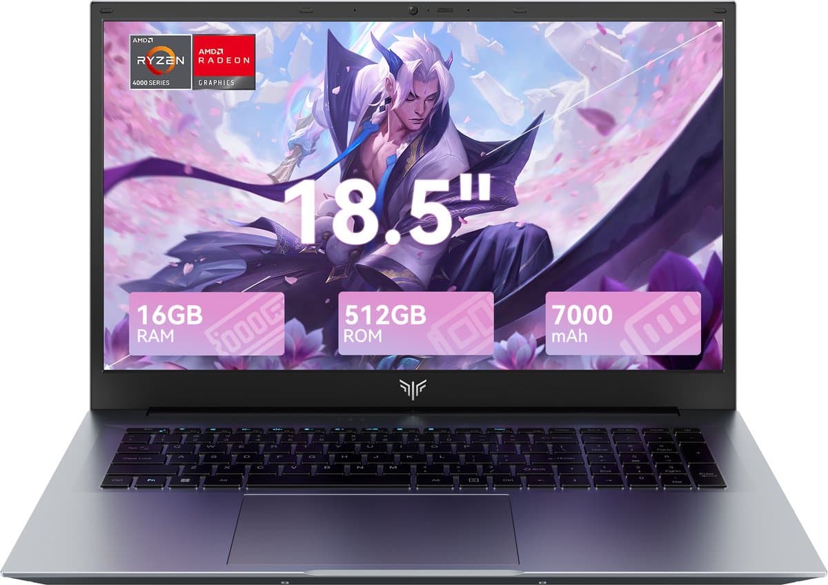 ACEMAGIC AX18Pro 18.5 Zoll FHD Laptop Computer - Ryzen 4300U Prozessor tot 3.7GHz(Beat 3500U/N95/N97)- 16GB DDR4 512GB SSD Notebook - WiFi 5 - BT5.0 - 3*USB3.2 — afbeelding 1