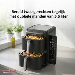 Dubbele Airfryer XXL 11L - BPA & PFAS Vrij - Dual Heteluchtfriteuse XL Tot 8 Personen - Slimme Functies: Smart Finish & Match Cook 60–200°C - Vaatwasserbestendige Manden - Antiaanbaklaag - 2800W - Zwart - Löwenthal — thumbnail 9