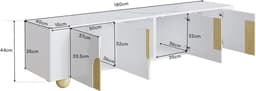 TV Kast 180 cm Wit met 4 Deuren en Houten Poten - Modern Entertainment Meubel — thumbnail 6