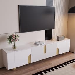 TV Kast 180 cm Wit met 4 Deuren en Houten Poten - Modern Entertainment Meubel — thumbnail 2