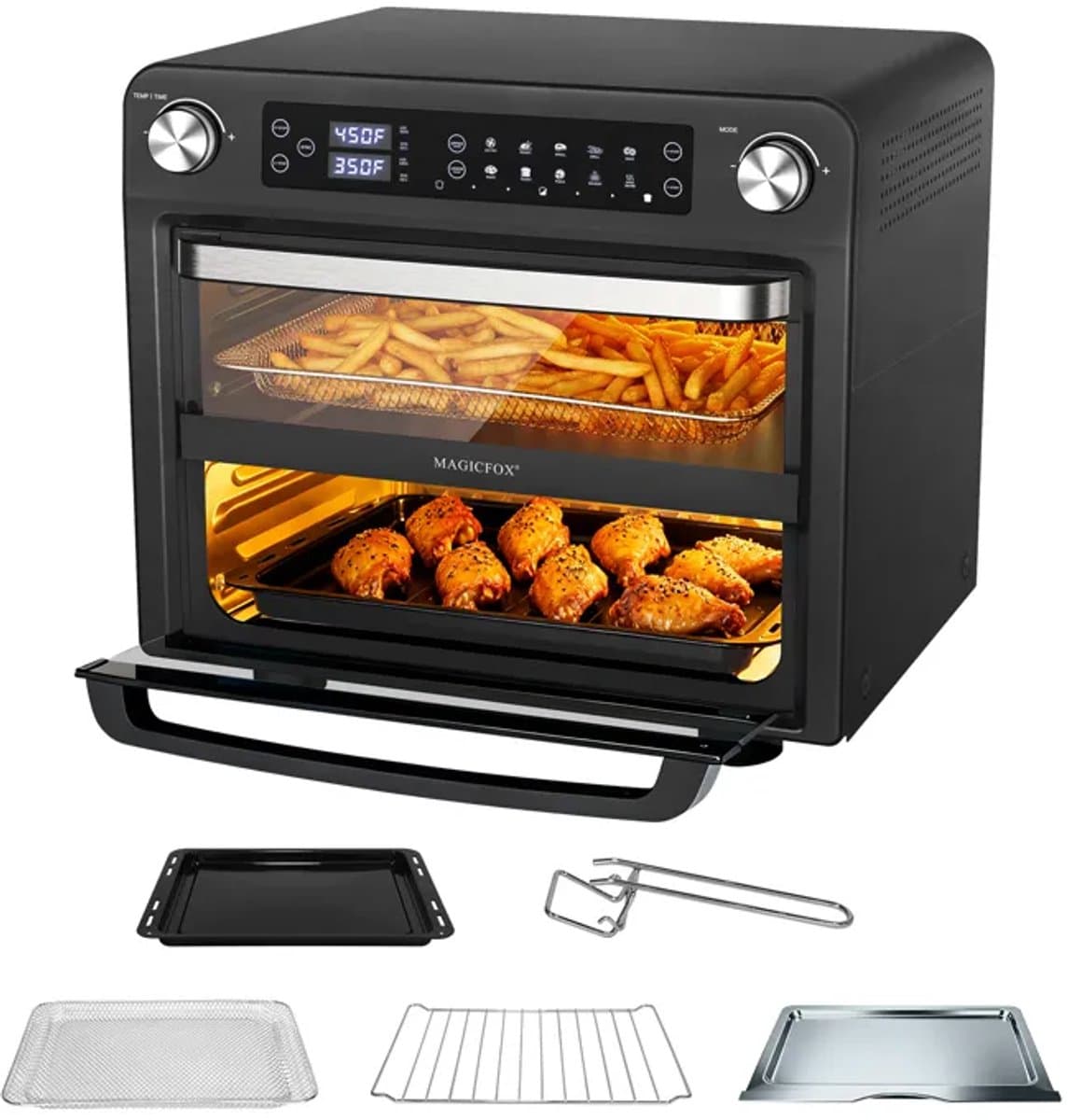 MAGICFOX Elektrische Oven -36L- XXL Airfryer Oven-Dubbele Lade -1800Watt - LED Display- 10 verschillende programma's-Vrijstaande ovens-Zwart — afbeelding 1