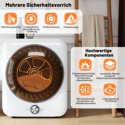 Re-purelife® mini wasdroger 3 kg met 8 programma's - compacte luchtafvoerdroger van staal en ABS - wandmontage mogelijk met dubbel filter en NTC-sensor - modern design - wit - 53,5 × 42 × 65 cm — thumbnail 5