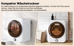 Re-purelife® mini wasdroger 3 kg met 8 programma's - compacte luchtafvoerdroger van staal en ABS - wandmontage mogelijk met dubbel filter en NTC-sensor - modern design - wit - 53,5 × 42 × 65 cm — thumbnail 19