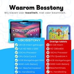 Bosstony Snelle Kindertablet 10 inch - Ouderlijk Toezicht - 6000mAh Batterij - Compleet Pakket - Android 13 - Full HD - Kindertablet vanaf 3 jaar - 6 GB Ram - 2.0GHz processor - 192GB Geheugen - Tablet Kinderen - Kids Tablet — thumbnail 5