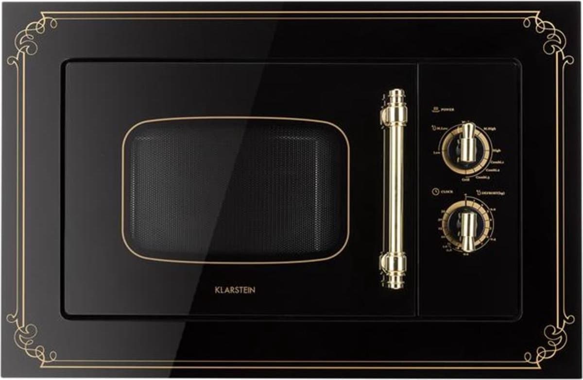 Klarstein Magnetron Victoria 20 inbouw retro, 20 L, 800 W Mikrowellen /1000 W grillvermogen, 3 Kombi functies, rvs, . Einbaurahmen, zwart - voor Keuken - Microwave - Combimagnetron - Microgolfoven — afbeelding 1