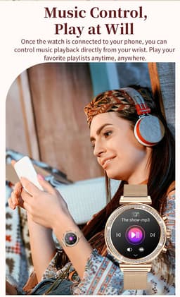 Knobbout Luxe Dames Smartwatch 1.27” met Kristallen – Bluetooth Bellen – HD Touchscreen – Hartslag, Bloeddruk & SpO₂ Monitoring – Vrouwelijke Gezondheidsfuncties – AI spraakassistent– IP68 Waterdicht – Rosé goud stalen horlogeband — thumbnail 12
