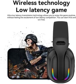 Ntech - Gaming Headset met Microfoon en RGB Light Zwart - koptelefoon draadloos - Draadloze Game Headset 2.4GHz, USB C Geschikt voor PS4, PS5, Xbox One, Xbox Series, PC en Nintendo Switch 2 - Bluetooth Gaming Headsets — thumbnail 2