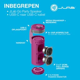 JLab Go Bluetooth Speaker Draadloos - Draagbare Muziekbox - 16 uur Batterijduur - 10 Watt - Bass Boost - IPX6 Waterproof - Multipairing - Instelbare Party Lights - App Equalizer - Roze — thumbnail 7