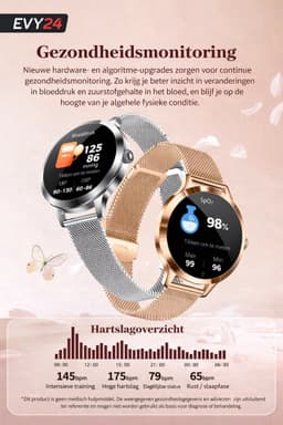 Evy24 Smartwatch Dames 35mm – AMOLED Smartwatch Horloge – Stappenteller, Slaapmonitor & Saturatiemeter – Bluetooth Bellen – Fitness Tracker voor Android & iOS – Rosé — thumbnail 9