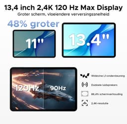 POCKAM P13 Pro Tablets - 12 GB RAM + 256 GB ROM (2 TB/TF) - 13,4 inch tablet FHD+ 120 Hz – Android 16 - UNISOC T7280 - 12000 mAh/18W - 4G LTE - Wi-Fi 5 - Bluetooth 5.0 - Inclusief toetsenbord, muis, Stylus en hoesje - Dubbele luidsprekers - Grijs — thumbnail 10