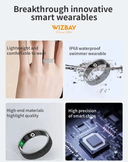 WizBay Premium Select® Gouden FrostLook Smart Ring Dames Heren - Oplaad Case - Hypoallergeen - Hartslag & Slaap Monitor - IP68 Waterdicht - O2 Meting - Gesture Functie - Multiple Sport Modi - #12 — thumbnail 9
