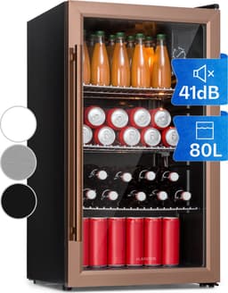 Klarstein Drankkoeler XXL minikoelkast met glazen deur en ledverlichting, minikoelkast voor op de kamer, kleine met 3 schappen, kleine koelkast van 80 liter, koelkast voor binnen en buiten, stil en weerbestendig, 3-10 °C - Drankkoelkast - Touch — thumbnail 1