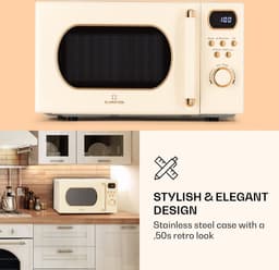Klarstein Magnetron met Grill, 800 W, 20 Liter, 3-in-1 RVS Crème, Met Ontdooien en Pizzafunctie, Draaiplateau, Compact - voor Keuken - Bruin - Microwave Combimagnetron Microgolfoven Microwave Oven — thumbnail 3