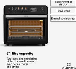 Klarstein Airfryer AirGlaze Digitale Heteluchtfriteuse – 34 L, 2200 W, 19 Programma’s, Rotisserie, Touchdisplay, 40–350 °C, Pizzasteen & Grillroosters, Dubbel Glasdeur, Zwart - voor Keuken - Timer - Heteluchtoven — thumbnail 6