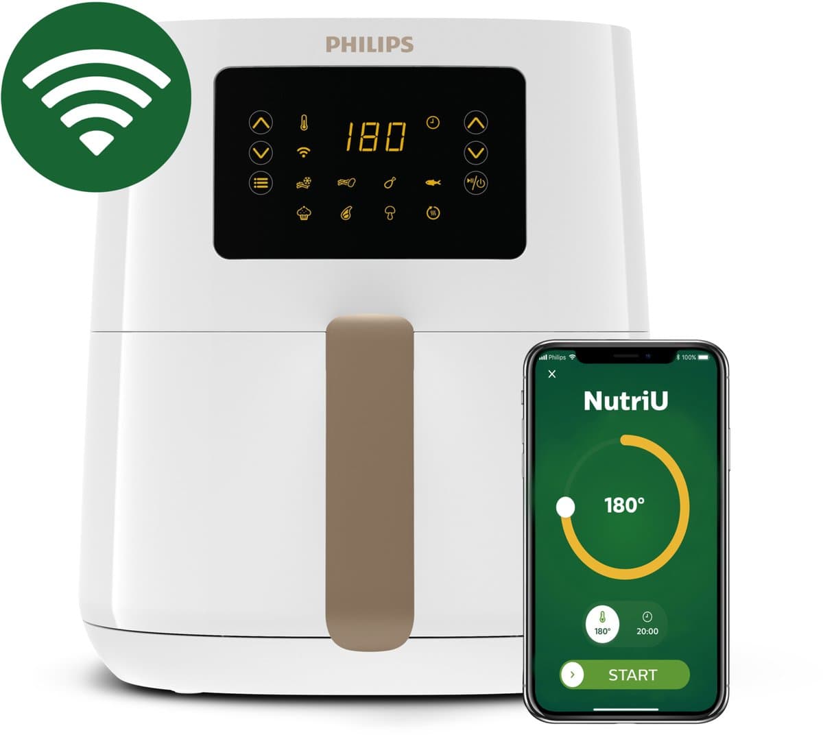 Philips Airfryer Connected 5000 Series - HD9255/30 - Heteluchtfriteuse - 4.1 liter (L) - RapidAir - 13 in 1 kookfuncties - Quickclean - 1400W - Wit — afbeelding 1