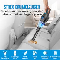Strex Kruimeldief Draadloos & Snoerloos - Handstofzuiger voor Auto - Kruimelzuiger Nat & Droog - Mini Stofzuiger - 14000PA - HEPA Filter - LED Verlichting - Extra Krachtig - Autostofzuiger met Opzetstukken — thumbnail 2