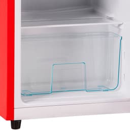 Retro koelkast. Vriescombinatie. 88,8 cm hoog, 45,5 cm breed, tweedeurs, met een totaal volume van 60 liter, een vriescapaciteit van 22 liter. 102 kWh/jaar, -27 °C ∽ 13 °C, ledverlichting. Premium rood, energieklasse E. — thumbnail 4