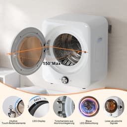Re-purelife® mini wasdroger 3 kg met 8 programma's - compacte luchtafvoerdroger van staal en ABS - wandmontage mogelijk met dubbel filter en NTC-sensor - modern design - wit - 53,5 × 42 × 65 cm — thumbnail 8