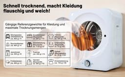 Re-purelife® mini wasdroger 3 kg met 8 programma's - compacte luchtafvoerdroger van staal en ABS - wandmontage mogelijk met dubbel filter en NTC-sensor - modern design - wit - 53,5 × 42 × 65 cm — thumbnail 21