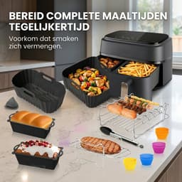 Somstyle Accessoires Set Geschikt voor Philips Dual Basket 3000 & 5000 Dubbele Airfryer - 23-Delig - Cup Cake Bakvorm - Heteluchtfriteuse Mandje - Zwart — thumbnail 3