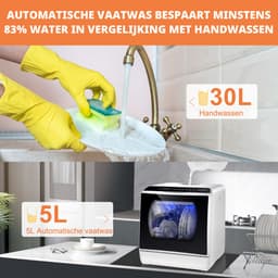 AIRMSEN Mini Vaatwasser - Vrijstaand - Watertank 5L - 5+1 Programma's - 4 Couverts - 42.5 cm - Zwart/Wit — thumbnail 6