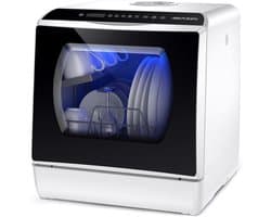 AIRMSEN Mini Vaatwasser - Vrijstaand - Watertank 5L - 5+1 Programma's - 4 Couverts - 42.5 cm - Zwart/Wit