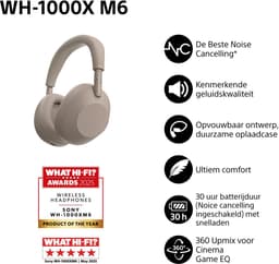 Sony WH-1000XM6 - Draadloze koptelefoon met Noise Cancelling - Beige — thumbnail 4